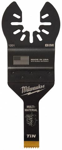 MILWAUKEE Oscillating Tool Blade: 3/8 in Blade Wd, 1 1/2 in Overall Lg, Flush Cutting, Bi-Metal (MPN 49-25-1201). Key specifications — attr1097473: Nail-Embedded Wood; attr1097476: MILWAUKEE; attr1097456: Flush Cutting.