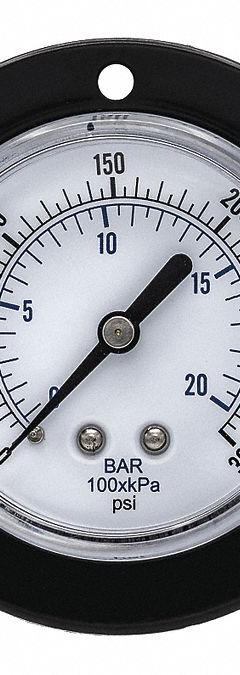PIC GAUGES Panel-Mount Pressure Gauge: Front Flange, 0 psi to 300 psi, 2 1/2 in Dial, Center Back (MPN 104D-258H). Key specifications — Accuracy: ±3-2-3%; Brand: PIC GAUGES; Vibration Resistance Properties: None; Gauge Wetted Parts: Copper.