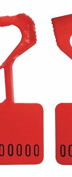 ELC SECURITY PRODUCTS Padlock Seals: Red, Plastic, 13 lb Breaking Strength, 6 mm Lock Wd, 250 PK (MPN 092H02PPRD). Key specifications — Brand: ELC SECURITY PRODUCTS; Marking Color: Black; Marking Included: Numbers; Marking Numbering: Random; Lock Material: Plastic.