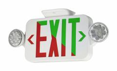 LED Lighted Exit Sign: White, 1 Faces, Green/Red, LED, Ceiling/Wall, Nickel-Metal Hydride (MPN CCRGRC). Key specifications — attr57984: 120/277V AC; attr57974: No; attr57949: White; attr57928: COMPASS; attr57944: Universal Field Selectable Chevrons; attr57957: LED; attr57972: Yes; attr57980: Green/Red.