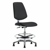 ESD/Cleanroom Task Chair: Vinyl, Armless, Ht Range 21 1/2 in to 29 in, 18 1/2 in Seat Wd, 0 Casters (MPN BR-ECR-VMBCH-MB-CR-CF-EG-ESDBLK). Key specifications — Foot Support: Yes; Base Material: Aluminum; Brand: APPROVED VENDOR; Product Type: Cleanroom Task Chair; Cleanroom Class: ISO 4; ESD-Safe: ESD-Safe.