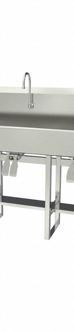 SANI-LAV Wash Station: 45 in Overall Ht, 97 in Bowl Lg, 8 in Bowl Dp, 0.5 gpm Flow Rate, 16 ga (MPN 510FK2.5). Key specifications — Includes Side Splash: Side Splash Not Included; Brand: SANI-LAV.