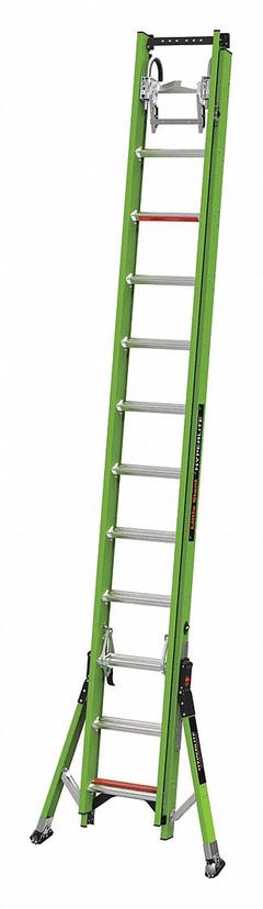 LITTLE GIANT Extension Ladder: 24 ft Ladder Size, Fiberglass, 375 lb Load Capacity, 56 lb Wt (MPN 17624). Key specifications — Color: Green; Brand: LITTLE GIANT; Included Features: Outriggers; Removable Fly: Fixed.