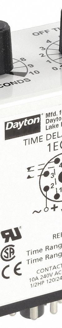 DAYTON Single Function Time Delay Relay: Socket Mounted, 120V AC, 10 A, 8 Pins/Terminals (MPN 1EGD1). Key specifications — Brand: DAYTON.