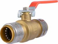 SHARKBITE Manual Two-Way Ball Valve: 1 in, Brass, Straight, Push x Push, 250 psi Max. Pressure (CWP) (MPN UR22223G). Key specifications — Brand: SHARKBITE; Handle: Lever.
