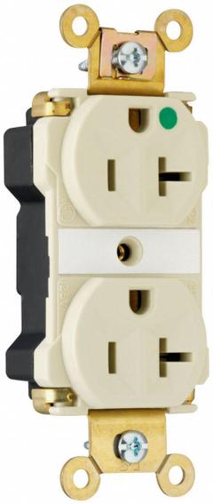 PASS & SEYMOUR Receptacle: Hospital Grade, Duplex, 5-20R, Ivory, 125V AC, 20 A, 2 Pole / 3 Wire (MPN PT8300I). Key specifications — attr1367147: PASS & SEYMOUR.