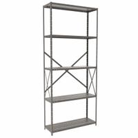 HALLOWELL Metal Shelving: Standalone, Medium-Duty, 36 in x 12 in, 84 in Overall Ht, 5 Shelves (MPN F4510-12HG). Key specifications — Frame Material: Steel; Shelving Material: Steel; Assembled: Unassembled; Color: Gray; Brand: HALLOWELL.