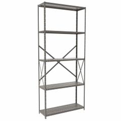 HALLOWELL Metal Shelving: Standalone, Medium-Duty, 36 in x 12 in, 84 in Overall Ht, 5 Shelves (MPN F4510-12HG). Key specifications — Frame Material: Steel; Shelving Material: Steel; Assembled: Unassembled; Color: Gray; Brand: HALLOWELL.