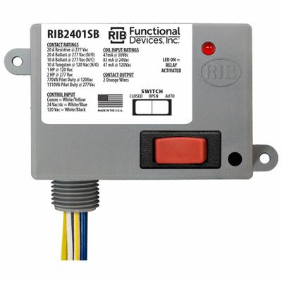 RIB Enclosed Pre-Wired Relay: 20 A Rating, 24V AC/DC/120V AC, SPST-NO - General Purpose Power Relays