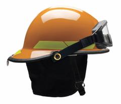 BULLARD Fire Helmet: Orange, Fiberglass, Modern Rear Brim, Chin Strap, 6-Point Sure-Lock(R) Ratchet (MPN FXSORGIZ2). Key specifications — Color: Orange; Chin Strap: Yes; Brand: BULLARD; Shell Material: Fiberglass; Style: Modern Rear Brim; Suspension: 6-Point Sure-Lock(R) Ratchet.