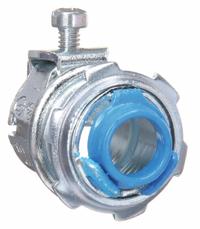 Straight Connector - Saddle Style: Steel, 3/8 in Trade Size, 1/2 in MNPT, Insulated (MPN 3110-TB). Key specifications — Box Connection: 1/2 in MNPT; Connection Type: Threaded; Color: Silver; Connection Orientation: Straight; Cable Clamping Method: Saddle; Material: Steel; Insulated: Yes; For Use With: MC.