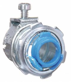 Straight Connector - Saddle Style: Steel, 3/8 in Trade Size, 1/2 in MNPT, Insulated (MPN 3110-TB). Key specifications — Box Connection: 1/2 in MNPT; Connection Type: Threaded; Color: Silver; Connection Orientation: Straight; Cable Clamping Method: Saddle; Material: Steel; Insulated: Yes; For Use With: MC.