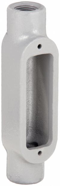 Conduit Outlet Body: Iron, 3/4 in Trade Size, C Body, 8 cu in Body Capacity, Threaded Hub (MPN C28). Key specifications — Finish: Powder Coated; Includes: Set Screw Hubs; For Use With: RMC; Brand: HUBBELL KILLARK; Hub Style: Threaded; Mfr. Series: Duraloy 8.