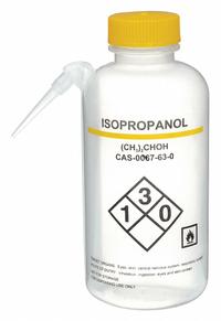 APPROVED VENDOR Wash Bottle: 500 mL, Isopropanol, Yellow, Wide, Integrated Spout Spout, White (MPN 24J887). Key specifications — Closure Color: Yellow; Vented/Nonvented: Vented; Body Color: White; Brand: APPROVED VENDOR; Imprinting Group: Specific Chemicals.