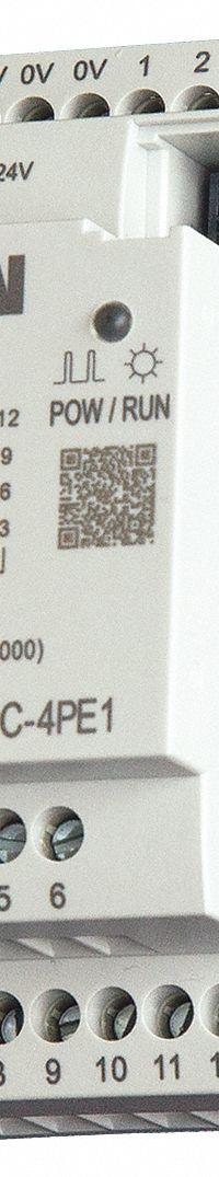 EATON Input/Output Module: Modbus TCP/IP, (4) Analog In (MPN EASY-E4-DC-4PE1). Key specifications — attr205796: EASY-E4-DC-4PE1; attr1072740: 20.4 to 28.8V DC; attr1072741: Input/Output Module; attr1072725: Easy E4; attr1083537: (4) Analog.