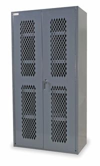 DURHAM MFG Storage Cabinet: 36 in x 18 in x 84 in, 4 Adj Shelves, Swing Handle & Keyed, Frame, Gray (MPN EMDC-361884-95). Key specifications — Brand: DURHAM MFG; Body Panel Type: Ventilated; Base Type: Frame; Cabinet Color: Gray; Frame Assembled: Assembled.