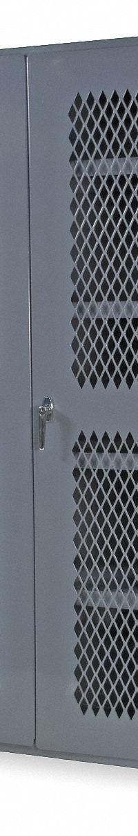 DURHAM MFG Storage Cabinet: 36 in x 18 in x 84 in, 4 Adj Shelves, Swing Handle & Keyed, Frame, Gray (MPN EMDC-361884-95). Key specifications — Brand: DURHAM MFG; Body Panel Type: Ventilated; Base Type: Frame; Cabinet Color: Gray; Frame Assembled: Assembled.