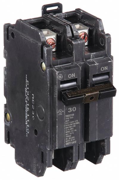 GE Miniature Circuit Breaker: THQC, 30 A, 120/240V AC, Single Phase, 10kA at 120/240V AC - THQC & THHQC Series, Unit-Mount GE Miniature Circuit Breakers
