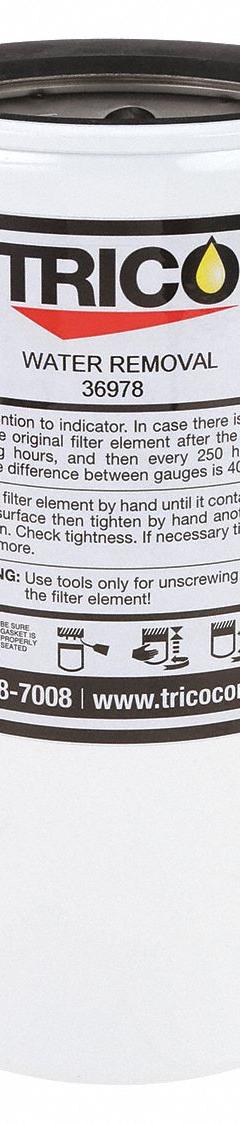 TRICO Hydraulic Filter Element: Paper, 12H997/12H998/12H999, 250 psi Max Pressure, 10 (MPN 36978). Key specifications — attr1017512: TRICO; attr1017524: 12H998.