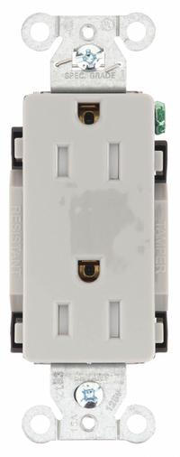 BRYANT Receptacle: Decorator Duplex, 5-15, Gray, 125V AC, 15 A, 2 Pole / 3 Wire (MPN DRS15GRYTR)