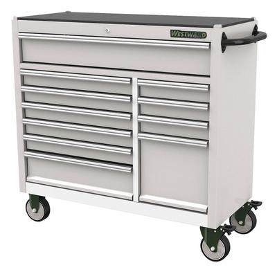 WESTWARD Rolling Tool Cabinet: Silver / Silver Drawer, 42 in W x 18 7/8 in D x 40 in H - Stainless Steel Rolling Tool Cabinets