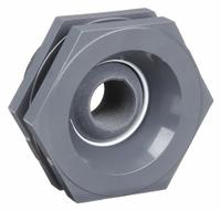 HAYWARD Bulkhead Tank Fitting: PVC Body, 1 in Female NPT Threaded Inside, EPDM Gasket (MPN SF10100T). Key specifications — Fitting Material: PVC; Brand: HAYWARD.