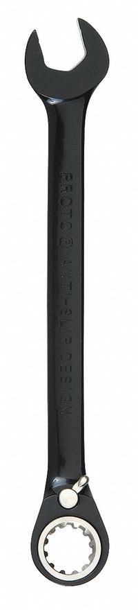 PROTO Combination Wrench: Alloy Steel, Black Chrome, 9/16 in Head Size, 7 1/2 in Overall Lg, Offset (MPN JSCV18). Key specifications — attr309600: 9/16 in; attr309611: Black Chrome; attr309610: Alloy Steel; attr309604: Yes; attr309612: No; attr309613: No; attr309615: No; attr324932: PROTO.