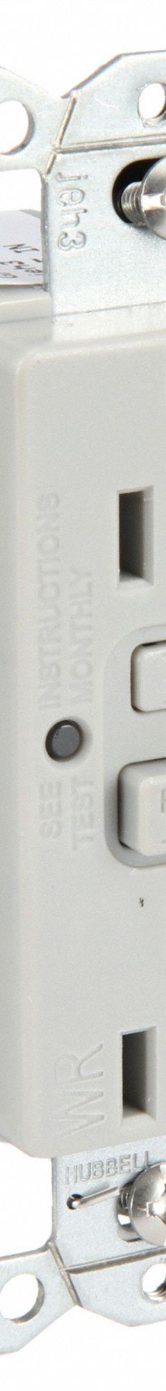 HUBBELL GFCI Receptacle: Duplex, 5-15, Gray, GFCI, 125V AC, 15 A, 2 Pole / 3 Wire (MPN GFRWR15GRY)