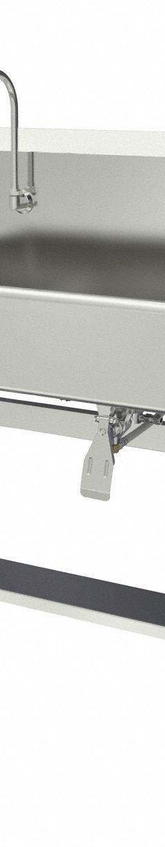 SANI-LAV Wash Station: 45 in Overall Ht, 37 in Bowl Lg, 8 in Bowl Dp, 0.5 gpm Flow Rate, 16 ga (MPN 54FK1.5). Key specifications — Includes Side Splash: Side Splash Not Included; Brand: SANI-LAV.
