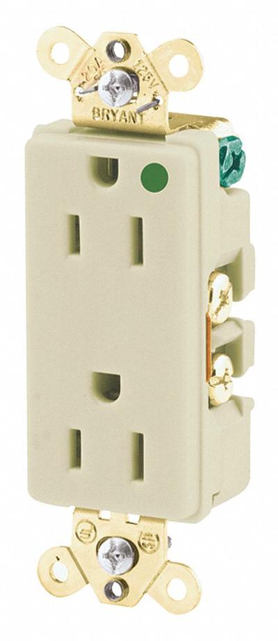 BRYANT Receptacle: Hospital Grade, Decorator Duplex, 5-20R, Ivory, 125V AC, 15 A - General Purpose Receptacles