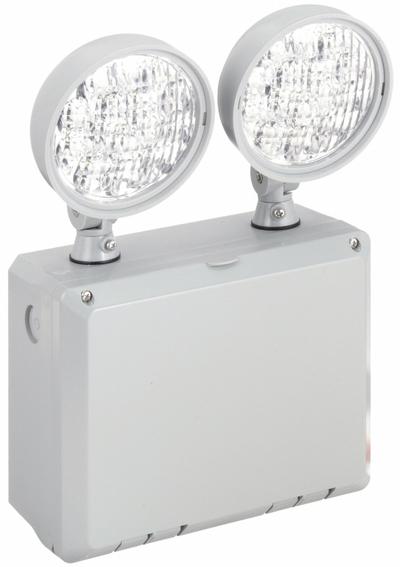 COMPASS Emergency Light: 2.7 W Lamp Watt, 5.4 W Emergency Watt, 120/277V AC, 2 Lamp Heads - Plastic Wet Location Emergency Lights