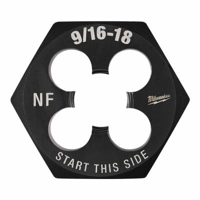 MILWAUKEE Hex Threading Die: 9/16"-18 UNF, 1 7/16 in Hex Wd - Solid Hex Rethreading Dies