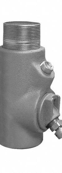 Sealing Fitting - Vertical: Aluminum, 2 1/2 in Trade Size, Male to Female, 7 1/2 in Overall Lg (MPN EYDM-250AL). Key specifications — Brand: APPLETON ELECTRIC; Finish: Powder Coated; Connection Type: Threaded; Thread Gender: Male to Female; Ends - Hazardous Fittings: 2-1/2 in FNPT x 2-1/2 in MNPT; Material: Aluminum; Hazardous Location Rating: Class II, Division 1 and 2, Groups E, F, G; Thread Type: NPT.