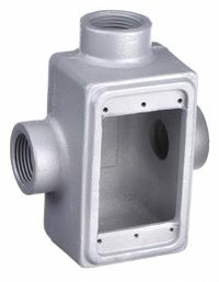 APPLETON ELECTRIC Electrical Box: Iron, Rectangular, 1 Gangs, 1 in Hub Size, 25 cu in Capacity, Gray (MPN FDT-1-100). Key specifications — Color: Gray; Brand: APPLETON ELECTRIC.