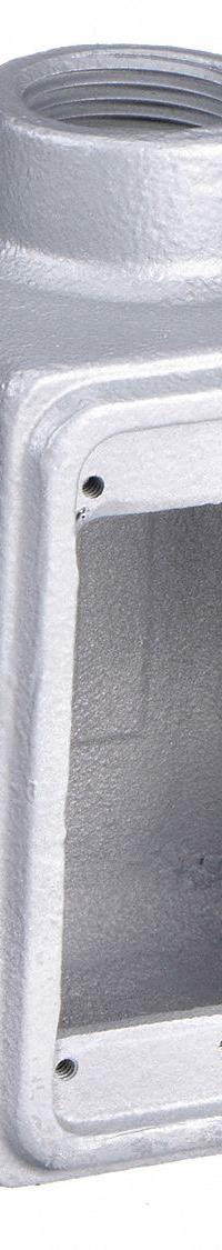 APPLETON ELECTRIC Electrical Box: Iron, Rectangular, 1 Gangs, 1 in Hub Size, 25 cu in Capacity, Gray (MPN FDT-1-100). Key specifications — Color: Gray; Brand: APPLETON ELECTRIC.