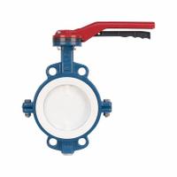 GHIBSON Butterfly Valve: 10 in Pipe Size, Concentric, 150 psi Max. Pressure (CWP), Wafer, PTFE, FKM (MPN 550P-10). Key specifications — Brand: GHIBSON; Handle Type: Bare Stem; Disc Material: Stainless Steel.