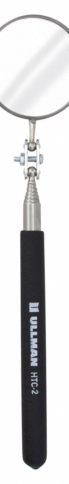 ULLMAN Inspection Mirror: 2 1/4 in Dia Mirror Size, Mirr. Mat. Glass, Mirr. Shp. Round (MPN HTC-2). Key specifications — attr1004918: ULLMAN; attr1004923: Vinyl.