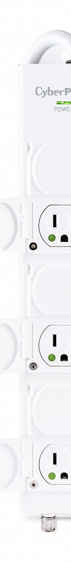 CYBER POWER Outlet Strip: 6 Outlets, 15 ft Cord Lg, 0 J Rated Energy, 15 A Current, UL 2930, White (MPN MPV615P). Key specifications — Brand: CYBER POWER; Mounting Style: Keyhole.