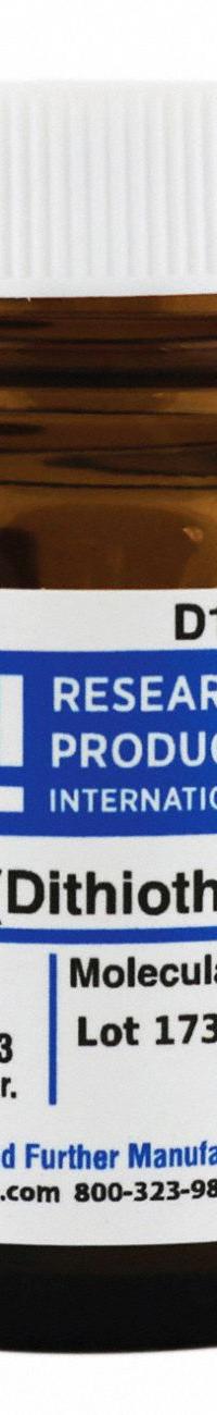 RPI DTT (DL-Dithiothreitol) (Clelands Reagents): 10 g Volume, BSE/TSE Free, Powder, Glass (MPN D11000-10.0). Key specifications — Form: Powder; Special Information: BSE/TSE Free; Brand: RPI; Chemical Grade: Lab; Container Material: Glass.