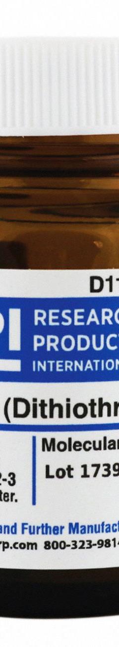RPI DTT (DL-Dithiothreitol) (Clelands Reagents): 10 g Volume, BSE/TSE Free, Powder, Glass (MPN D11000-10.0). Key specifications — Form: Powder; Special Information: BSE/TSE Free; Brand: RPI; Chemical Grade: Lab; Container Material: Glass.