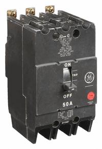 GE Molded Case Circuit Breaker: 50 A Amps, 14kA at 277/480V AC, Fixed, Lug, ABC (MPN TEY350). Key specifications — Series: TEY; Max. AIR Rating: 14kA at 277/480V AC; Instantaneous Trip: Fixed; Terminal Connection: Lug; Phase Connection: ABC.