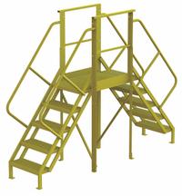 TRI-ARC Crossover Bridge: 4.2 ft Platform Ht, Steel, 1,000 lb Load Capacity, Serrated, 5 Steps (MPN 7CY82). Key specifications — Brand: TRI-ARC; Color: Yellow; Tread Type: Serrated.