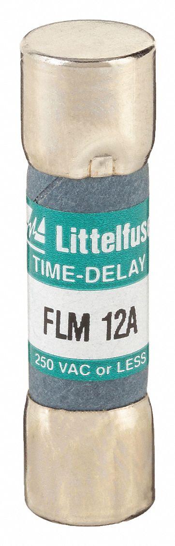 LITTELFUSE Fuse: FLM Series, Midget, Time-Delay, 12 A, 250 V AC, 13/32 in x 1 1/2 in - Time-Delay Cylindrical Fuses