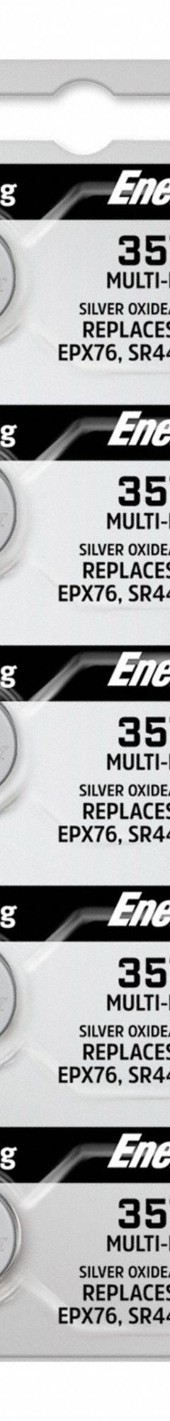 ENERGIZER Button Cell Battery: 303/357 Battery Size, Silver Oxide, 138 mAh Capacity, 1.5V DC (MPN 357-303TZ). Key specifications — Voltage - Batteries: 1.5V DC; Battery Chemistry: Silver Oxide; Product Type: Button Cell Battery; Battery Size: 303/357; Brand: ENERGIZER; Voltage - Subhead: 1.5V DC.