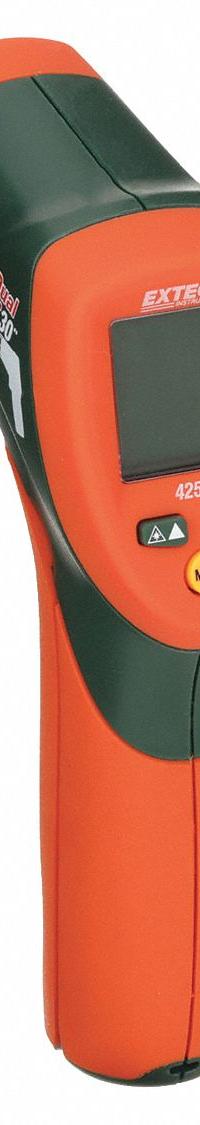 EXTECH Infrared Thermometer: 42512, Max Temp, Adj @ 0.10 to 1.00, Harsh Environment, Full Size Body. Key specifications — attr996392: Double Molded Housing; attr996407: Maximum Temperature; attr996408: High Temperature; attr996410: CE; attr996414: 0.1°F; attr996767: 42512; attr1019888: Full Size; attr996374: ±1.0% of Reading or +2.0° Whichever is Greater.