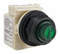 SCHNEIDER ELECTRIC Pilot Light: 30 mm Panel Mounting Size, Green, LED, 9001SK Series (MPN 9001SKP35LGG31). Key specifications — Series: 9001SK; Brand: SCHNEIDER; Includes Push-To-Test: No Push-To-Test Included.