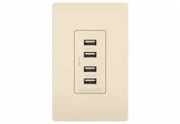 USB Receptacle: 4 USB Ports, USB Type A, Light Almond, 125V AC, 15 A (MPN TM8USB4LACC6). Key specifications — Brand: LEGRAND.