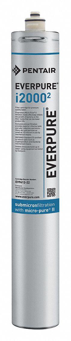 PENTAIR/EVERPURE Quick-Connect Water Filter: 0.5 micron, 1.7 gpm, 21 in Overall Ht, 3 in Overall Dia (MPN EV961227-75). Key specifications — Product Type: Quick-Connect Water Filter; Filter Media: Carbon; Brand: PENTAIR/EVERPURE; Reduces: Objectionable Odors.