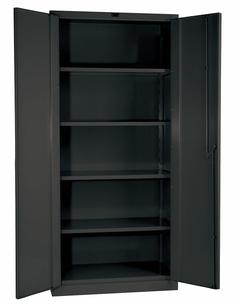 HALLOWELL Storage Cabinet: 36 in x 24 in x 78 in, Swing Handle & Padlock Hasp, 14 ga Panel Thick (MPN HW4SC6478-4CL). Key specifications — attr62698: Dark Gray; attr62736: Welded; attr87895: Frame; attr62693: Assembled; attr62737: Stationary; attr62694: Adjustable; attr62695: Powder Coated; attr62696: Steel.