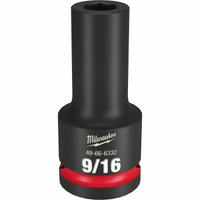 MILWAUKEE Deep Impact Socket: 3/4 in Drive Size, SAE, 9/16 in Socket Size, 6-Point, Deep, Friction (MPN 49-66-6332). Key specifications — attr1215501: MILWAUKEE; attr1215515: Black Phosphate; attr1215518: 9/16 in.